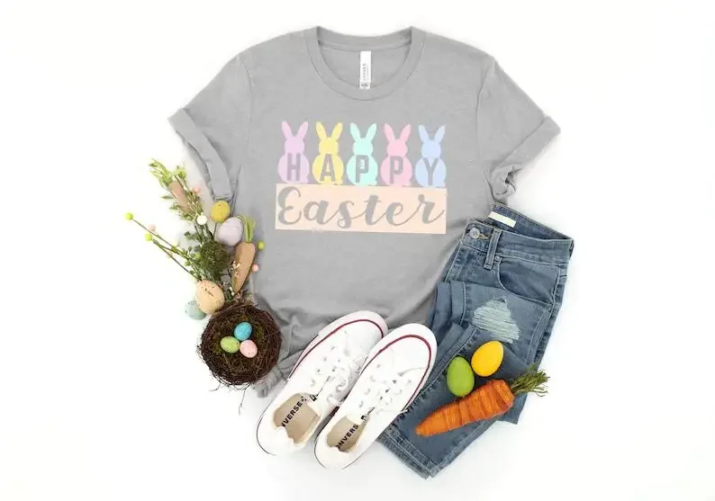 

Happy Easter Shirt 100% Cotton Kawaii Fashion Plus Size O Neck Graphic Short Sleeve Top Tees Streetwear Unisex y2k Drop shipping