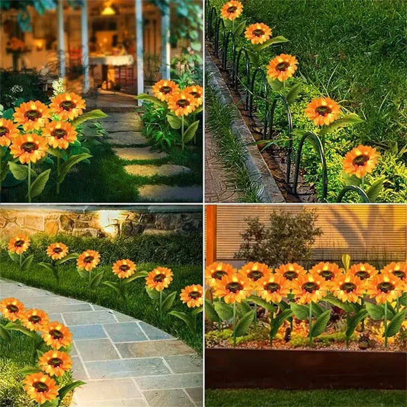1/3 Head Solar Sunflower Lawn Lamp Garden Fairy Lights Outdoor Wedding Decorations LED Landscape Lights for Patio Garden Yard