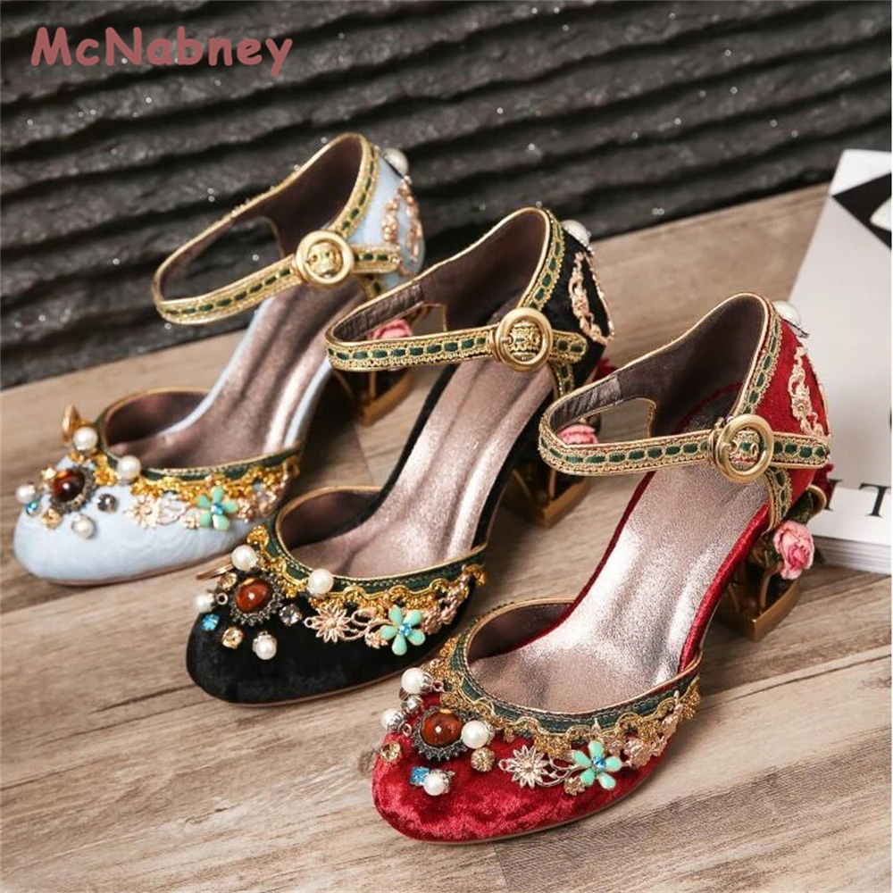 

Женские свадебные туфли, модные босоножки на каблуках особой формы, женские босоножки, винтажные Босоножки ручной работы с бусинами и вышивкой