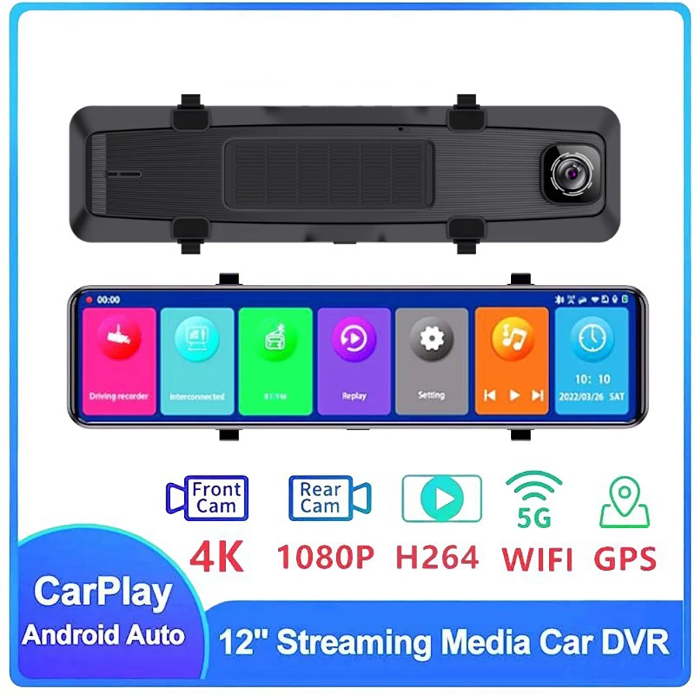 

New 12Inch 4k Smart Screen Front and Rear Dual Recording 1080P Streaming Mobile Phone Screen Projection Carplay Driving Recorder