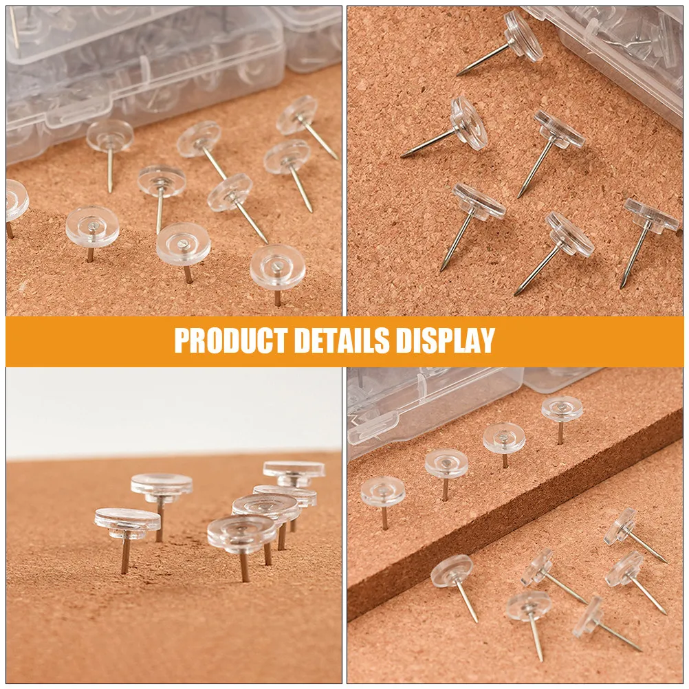 100Pcs 투명 플랫 라운드 푸시핀 사무실 게시판용 튼튼한 투명 압정 지도 표시 사진 벽 DIY 드로잉