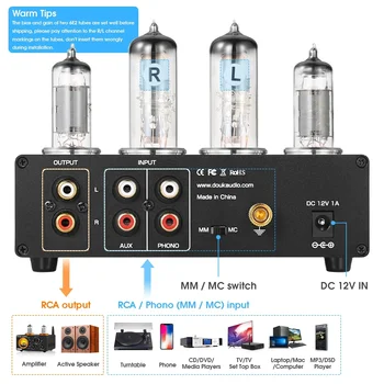 Nobsound T9 Mini 6E2 MM/MC Phono Stage Turntable Preamp HiFi Stereo Audio Vacuum Tube Preamplifier Dekstop Headphone Amp 3