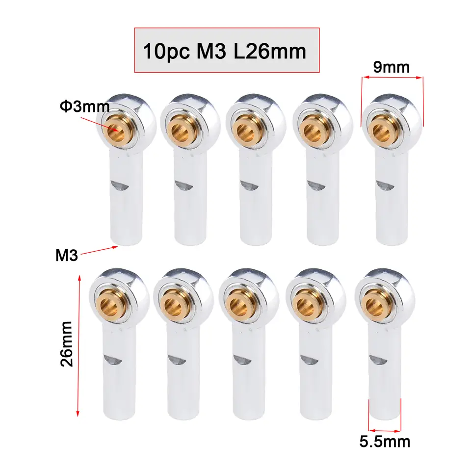 10PCS Aluminum Alloy M3 Link Rod End Ball L18mm/20mm/26mm Metal Rod End Ball For Rc Boat Airplane RC Crawler Car Truck Buggy image 11