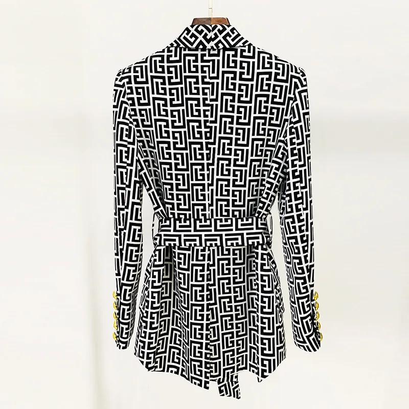 Tesco Fashion Print Women Suit 2 Piece Mid-Length Belt Blazer Straight Leg Pants Casual Set For Female Clothes ropa de mujer