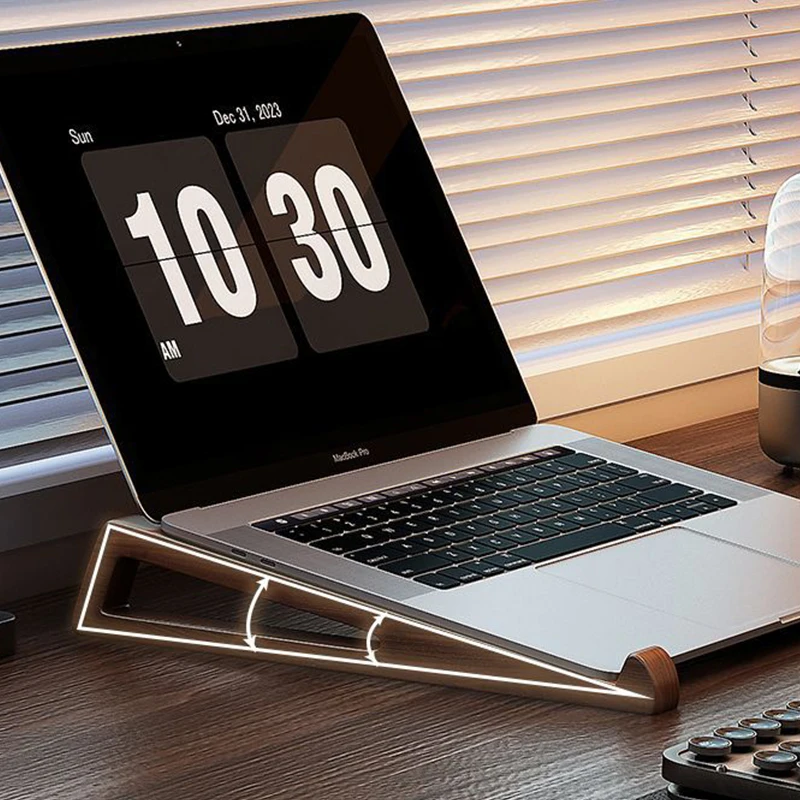 나무로 만든 노트북 스탠드 인체공학적 휴대용 삼각형 디자인 데스크 라이저(냉..