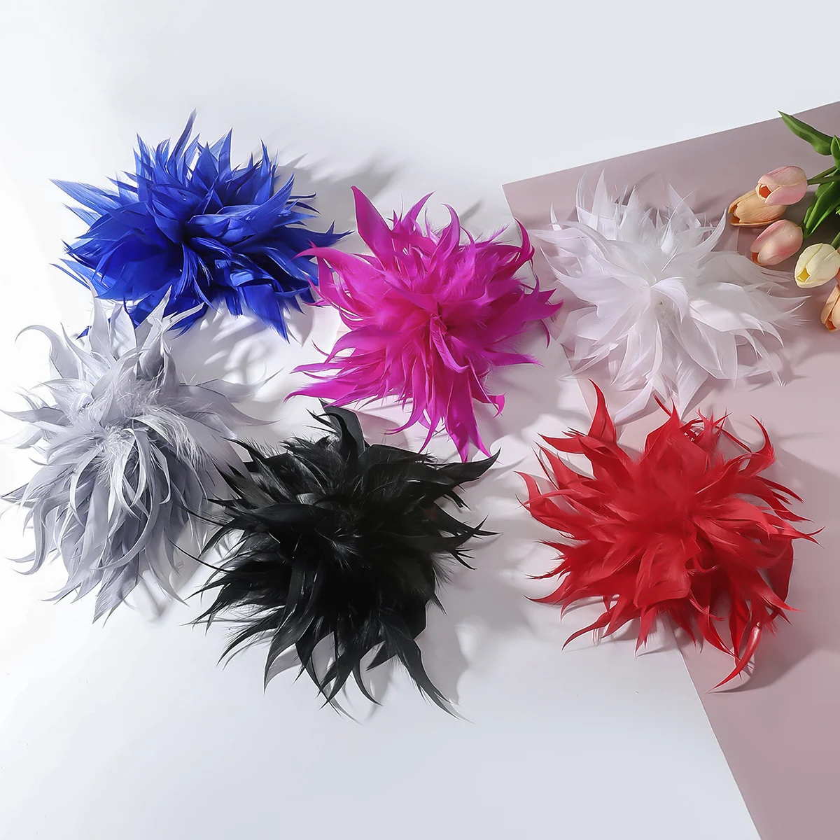 20CM French Style Handmade Multicolor Feather Flower Big Brooch for Women Luxury Exquisite Fashion Lapel Pin Party Cloth Jewelry