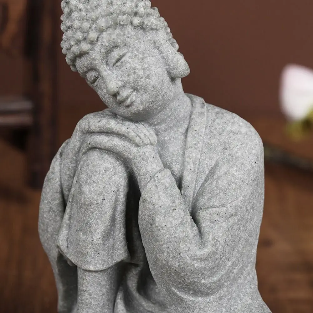 Reclining Buddha Sandstone Buddha Oriental Culture Sitting Posture Buddhist Figurine Ornament Zen Green Sandstone