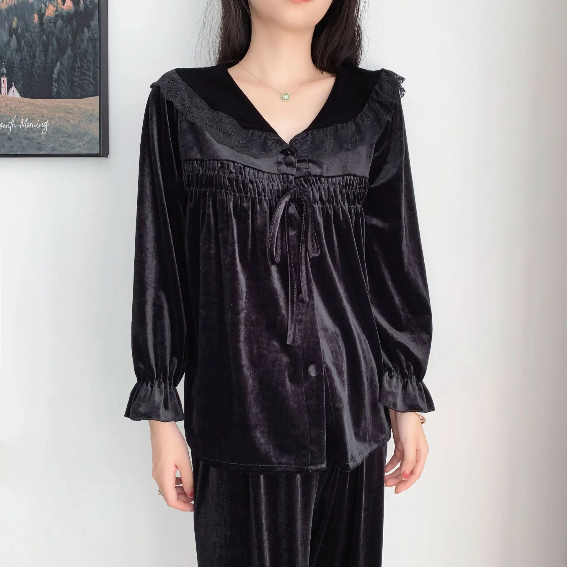 

Женская бархатная пижама с длинным рукавом, свободного покроя