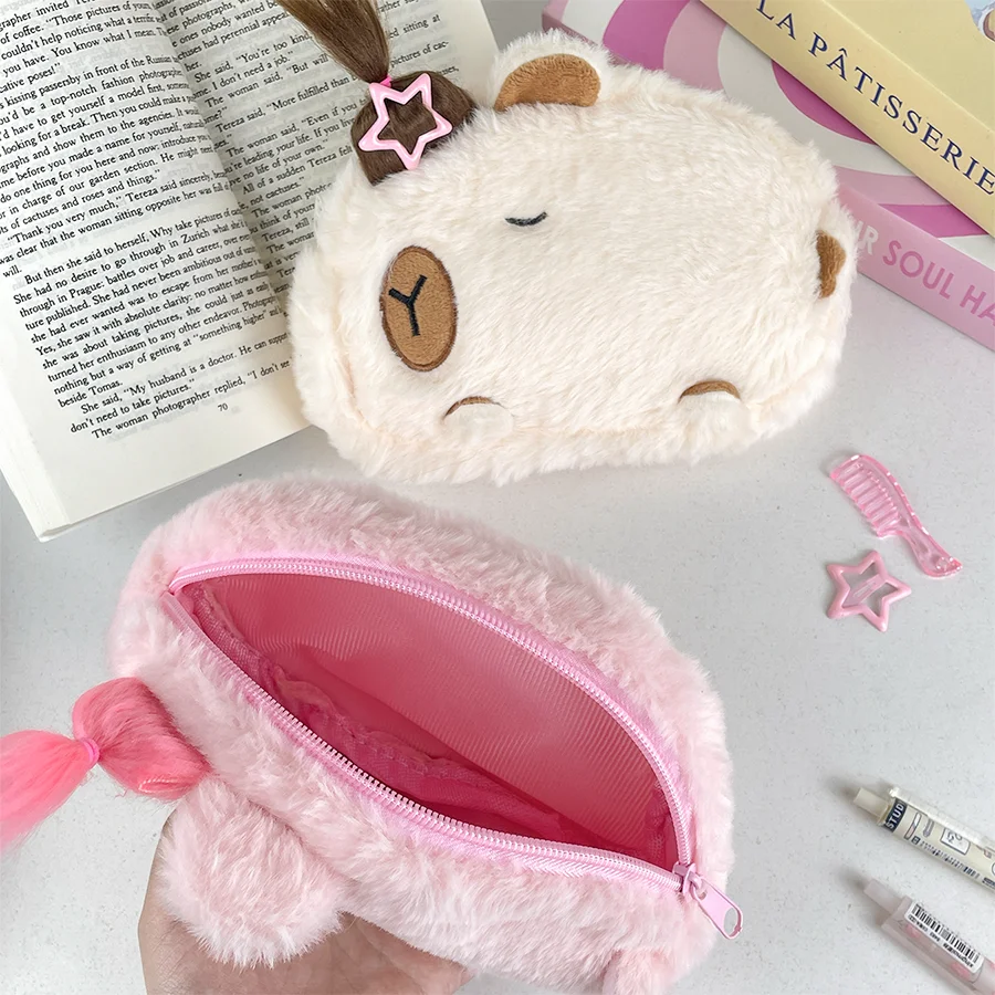 Cute plush capybara pencil storage bag cartoon animal student supplies pencil case case large capacity stationery bag