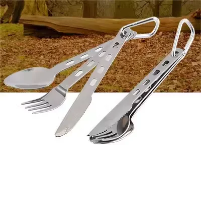 

3pcs/set Titanium Cutlery Set Ultra Lightweight Knife Fork Spoon For Home Use Travel Camping Picnic Cutlery Set