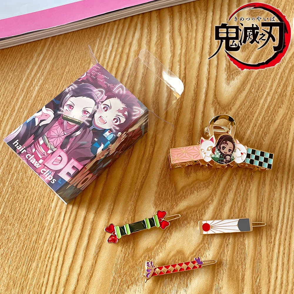 4pcs/set Hair Clip Anime Demon Slayer Hairpin Cartoon Kamado Nezuko