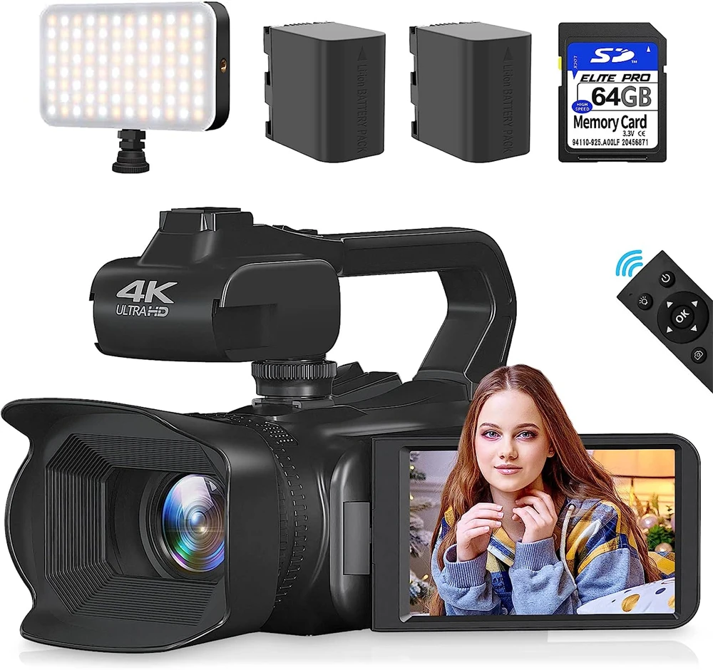 ビデオおよび写真カメラ64mp,4k,60fps,tiktok用カムコーダー
