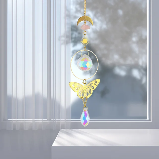 Crystal Wind Chimes Butterfly Gomba Prizmák Világos Fogó Otthoni Dekoráció Díszek - Image 4