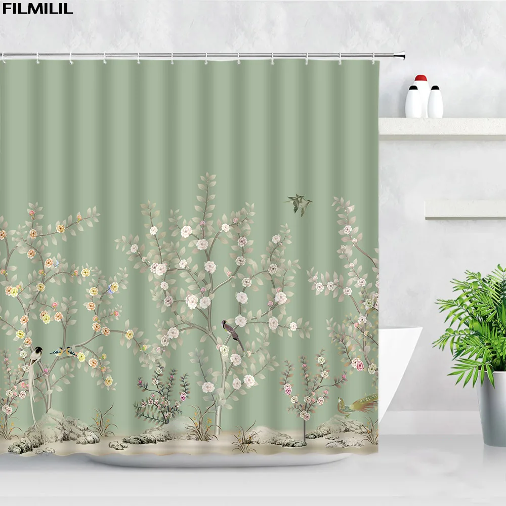 Cherry Blossoms Shower Curtain Koi Fish Japanese Pond Pink Flower Asian  Watercolor Carp Nature Fabric Bath Curtain Set with Hook