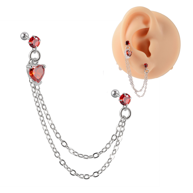 Surgical Steel CZ Gem Ear Tragus Cartilage Piercing Zircon Dangle Chain Earring Conch Ear Stud Helix Piercing Body  Jewelry