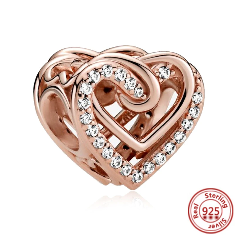 Rose Gold Series Pink Zircon Leaves Heart Pendant Sparkling Clip Bead Fit Pantaro Charm Bracelet DIY 925 Silver Jewelry charm jewelry sterling silver jewelry beads charms sterling silver beads silver charm bead charm bead beads jewelry loose beads silver bead bracelet sterling silver beads charm silver charm bracelet