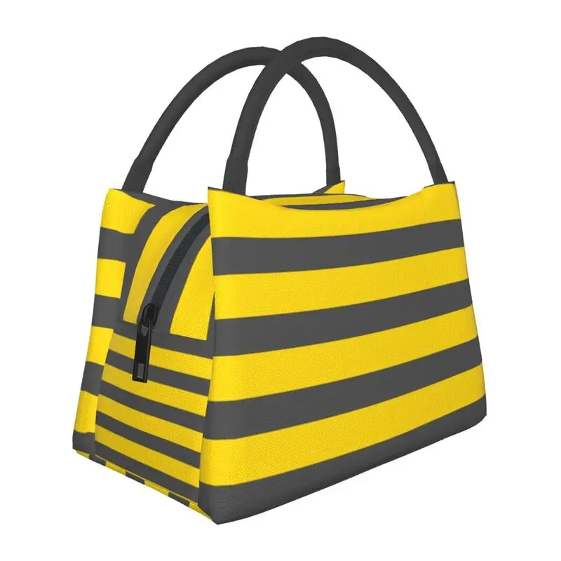 

Simple Gray And Yellow Stripes Insulated Lunch Bags Women Colorful Geometric Resuable Cooler Thermal Bento Box Hospital Office