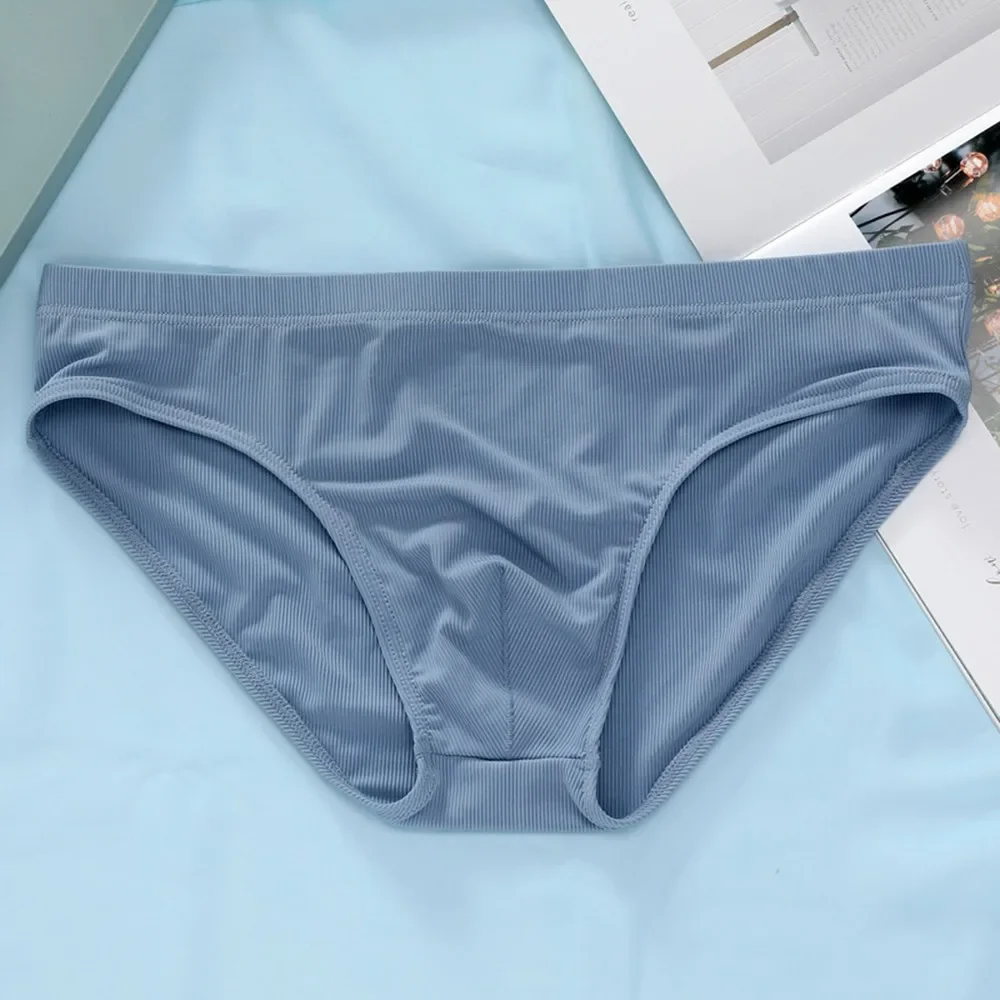 Mens Sexy Ice Silk Brie Bugle Soft Elasticity Underwear Comfortable Breathable Low-rise Underpants Silky Quick-Drying Thong