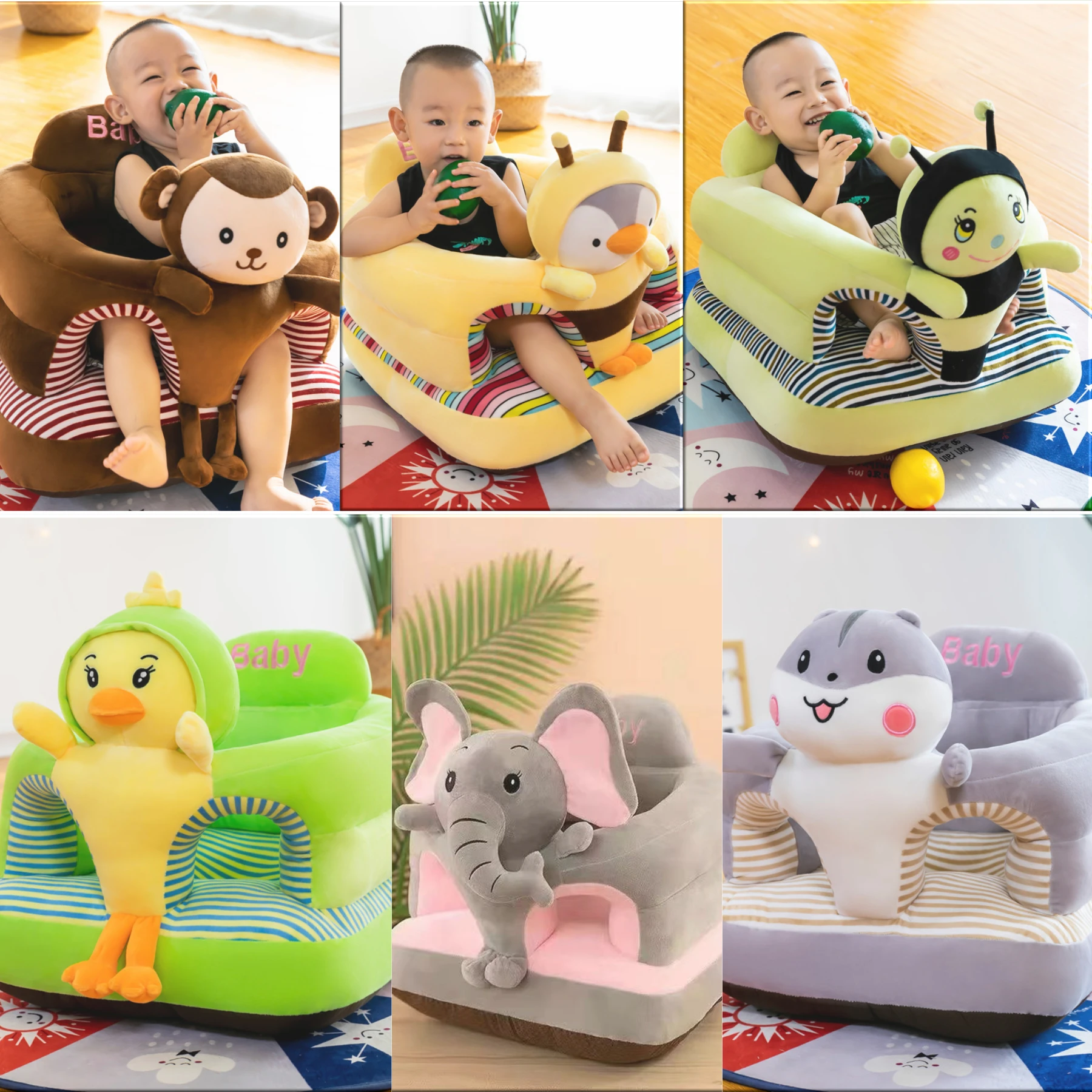 Newborn Baby Cute Cartoon Baby Sofa Cover Learning To Sit Seat Feeding Chair Case Kids Sofa Skin Infant Seat Without Cotton