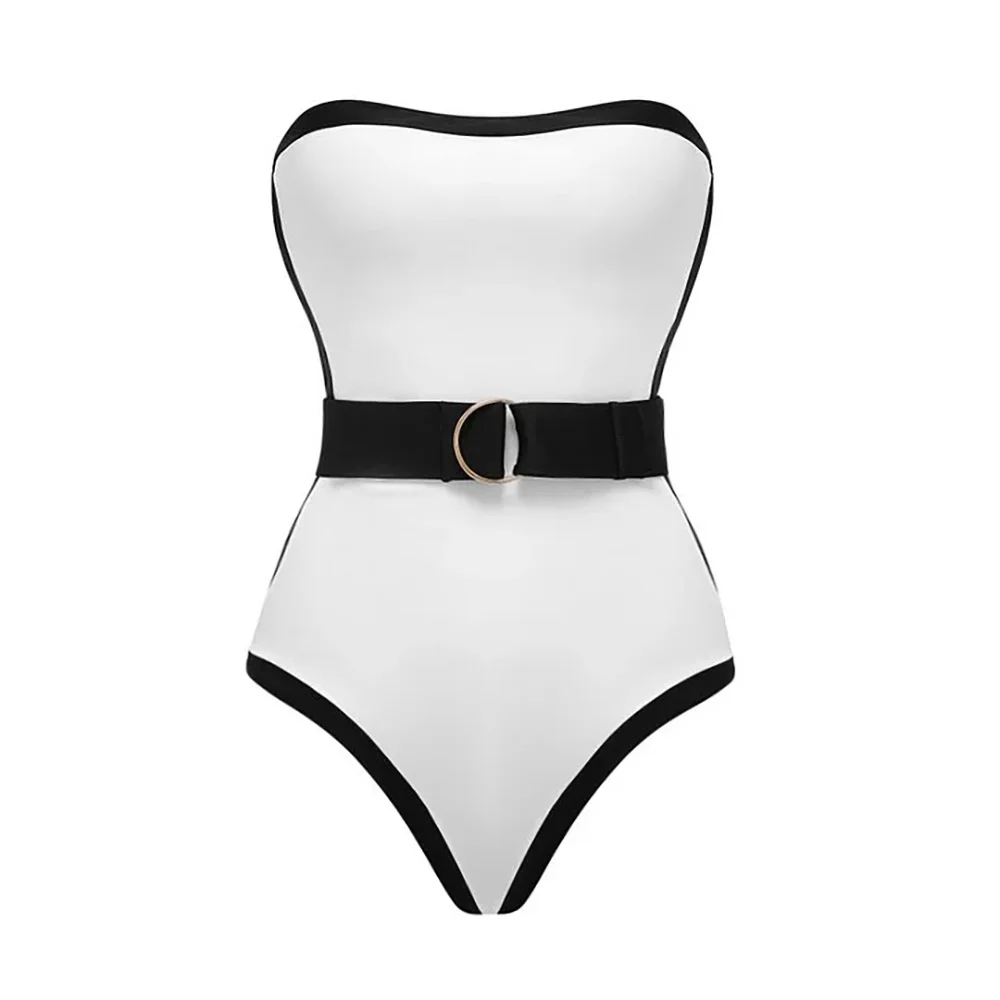 Women Cutout One-Piece Swimsuit Solid Color Waist-belted Ruffled Swimwear High-end Swimsuit Fashion Bikini Beachwear