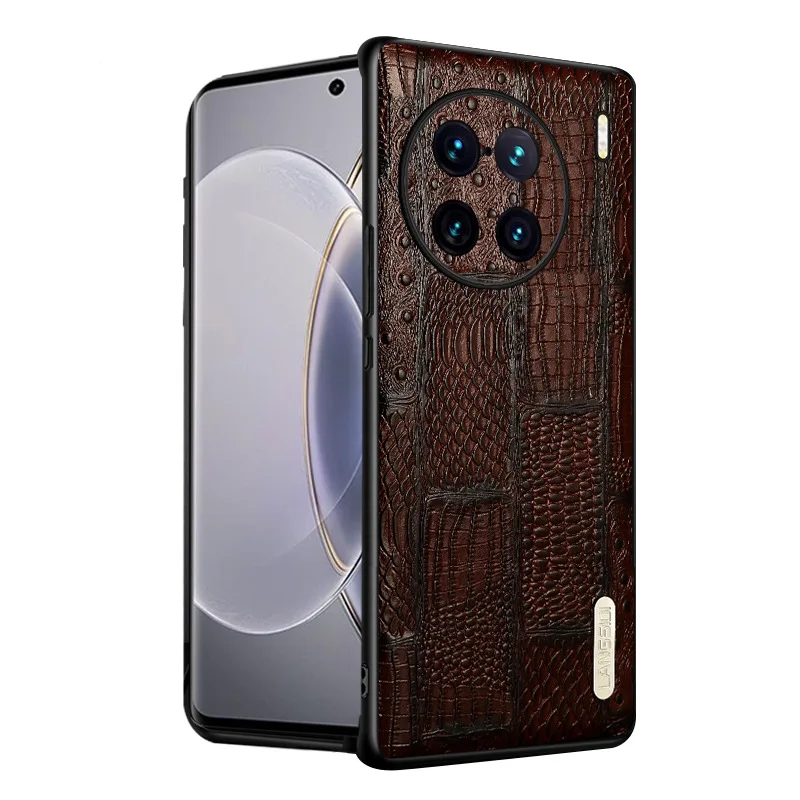 For VIVO X90 Pro Plus Phone Case Anti-knock Alligator pattern Classic Genuine Leather Soft TPU Back Cover