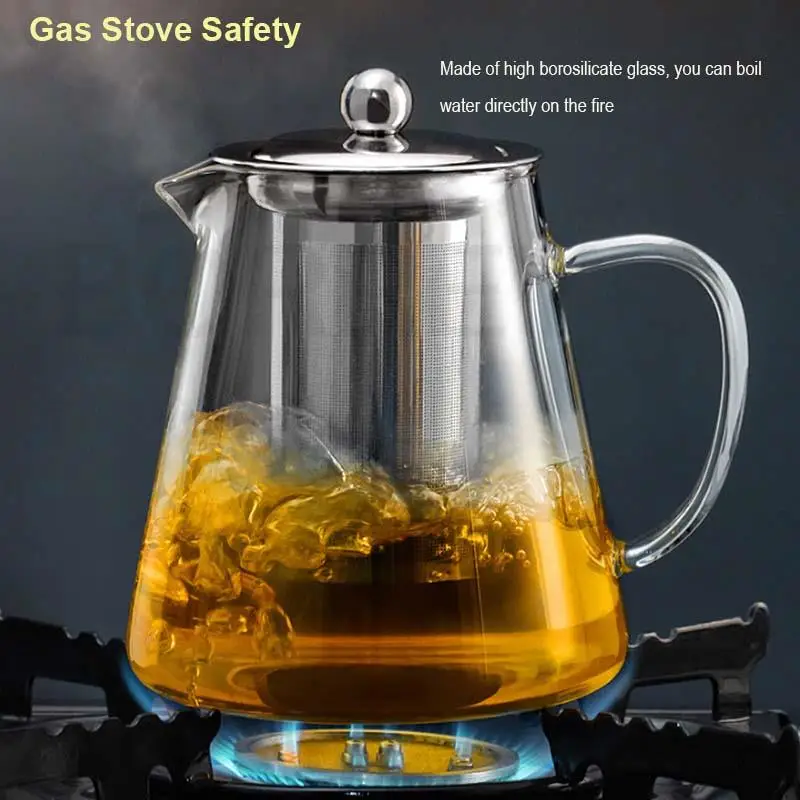 BORREY Induction Cooker Teapot High Borosilicate Heat Resistant Glass  Teapot Gas Stove Teapot Pu'er Flower Kettle Tea Filter Pot