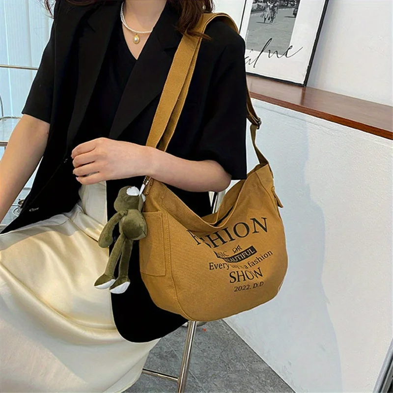 

Vintage Canvas Crossbody Bag, Large Capacity Shoulder Bag, Women's Casual Handbag & Hobo Purse