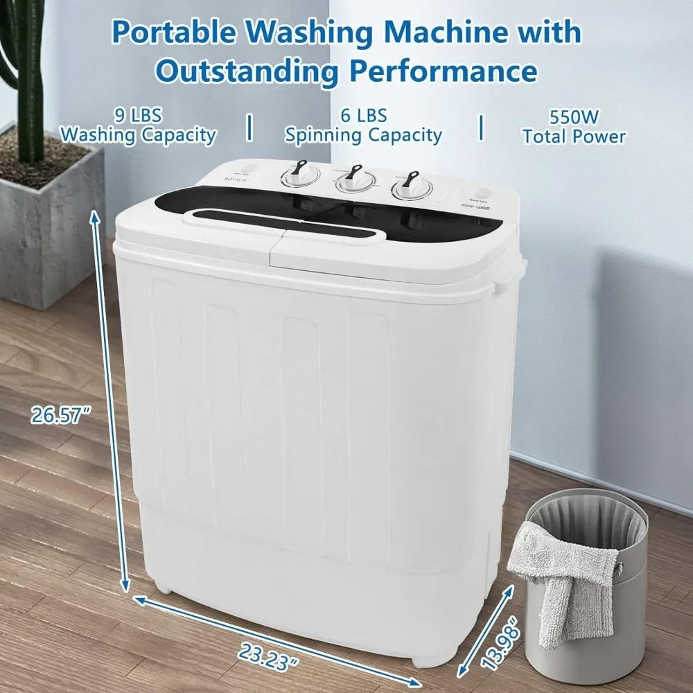 15LBS Portable Washing Machine, Electric Twin Tub Washer with Washer(9lbs) & Spiner(6lbs) & Pump Draining, for Home Camping Dorm 6