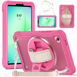 Premium Rotating Tablet Case with Foldable Stand and Lanyard - 360° Protection - A11 plus 11 2025 (Rose - 2)