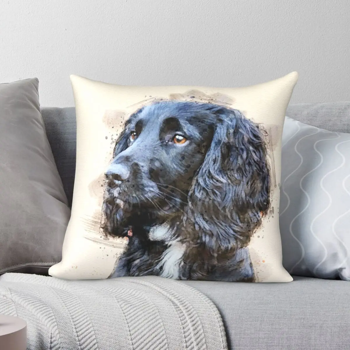 

Осенний чехол для подушки спаниель из полиэстера и льна