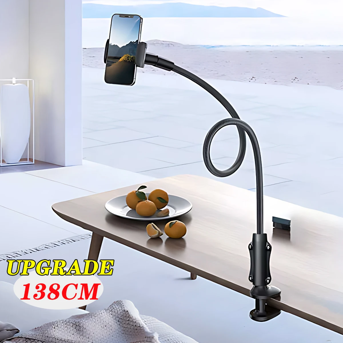 138cm Cell Phone Clip on Stand Holder with Grip Flexible Long Arm Gooseneck Lazy Bracket Mount