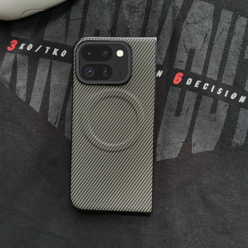 Magnetic Leather Carbon Fiber Texture Phone Case with Mag-Safe Wireless Charging Compatibility