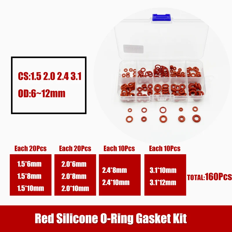 Enhanced Red Silicon O-Ring Seal Gasket Kit - Oil Resistant, High Temperature Washer