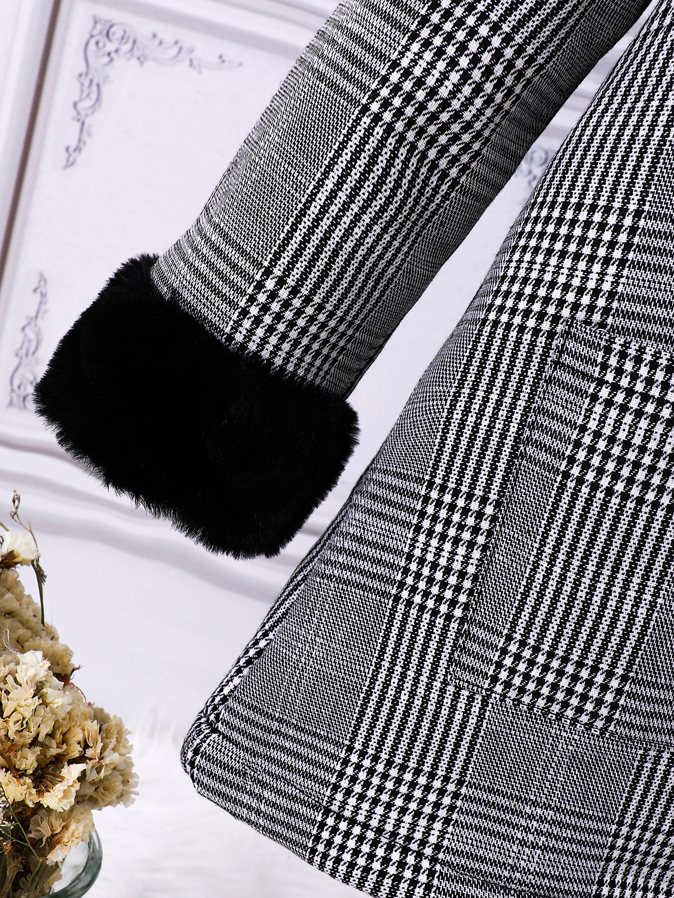 Girls Winter Coat Young Children Winter Plaid Fur Collar Thickened Plush Coat For Girls