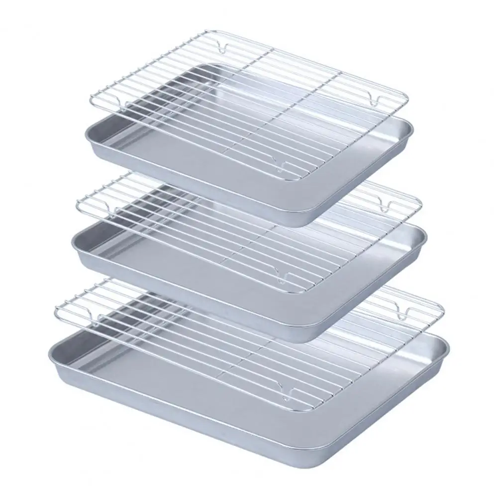 

Baking Pan Set Stainless Steel Oven Baking Pan Grill Rack Set with Non-stick Rack Rust-proof Bbq Serving Dish for Outdoor