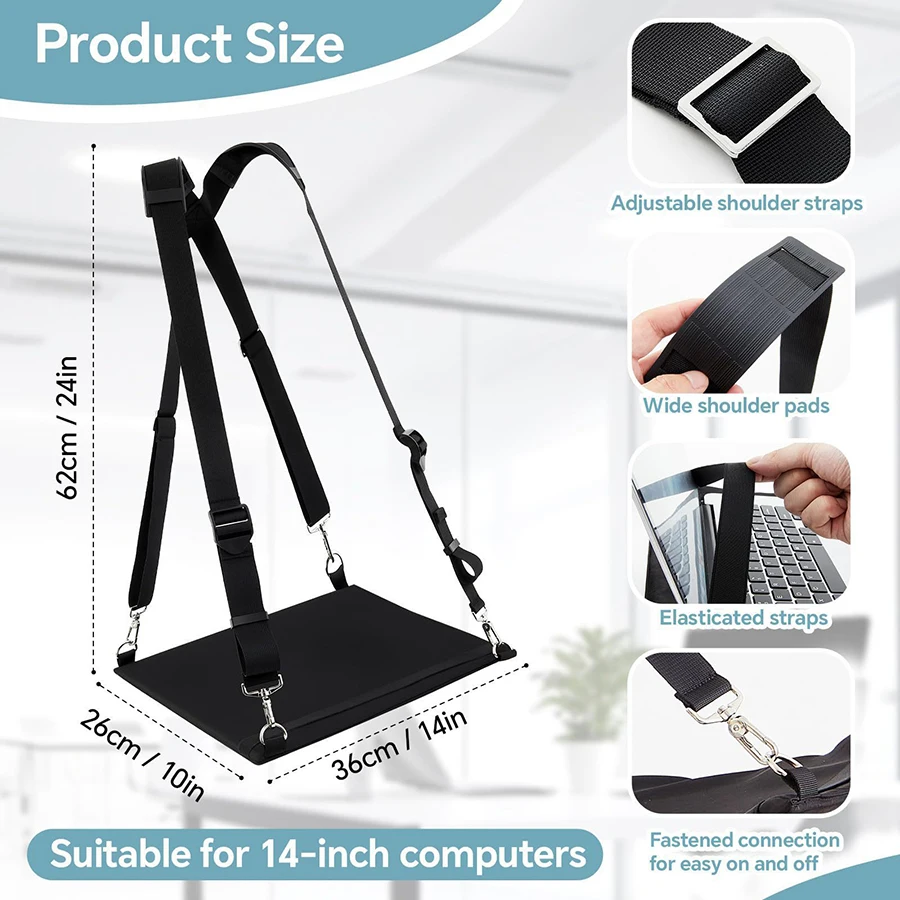 Borsa per laptop indossabile con tracolla e tasca portaoggetti, borsa portatile per computer portatile con organizer per cavi, per viaggi e lavoro - immagine 6