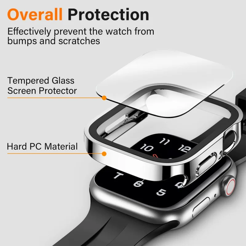 Cristal y funda impermeable para Apple Watch 7, 8, 9, 45mm, 41mm, Protector de pantalla, parachoques duro de PC para iWatch Series 6, 5, 4, SE, 40mm, 44mm