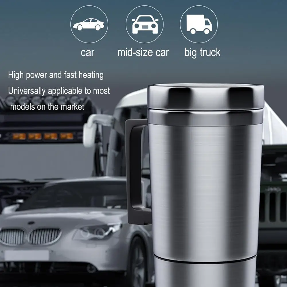 Vehicle Heating Cup 12/24V 500ml Stainless Steel Water Bottle Kettle Heating Heater Water Coffee Heat Electric Bottle Car K U3Q0 images - 6