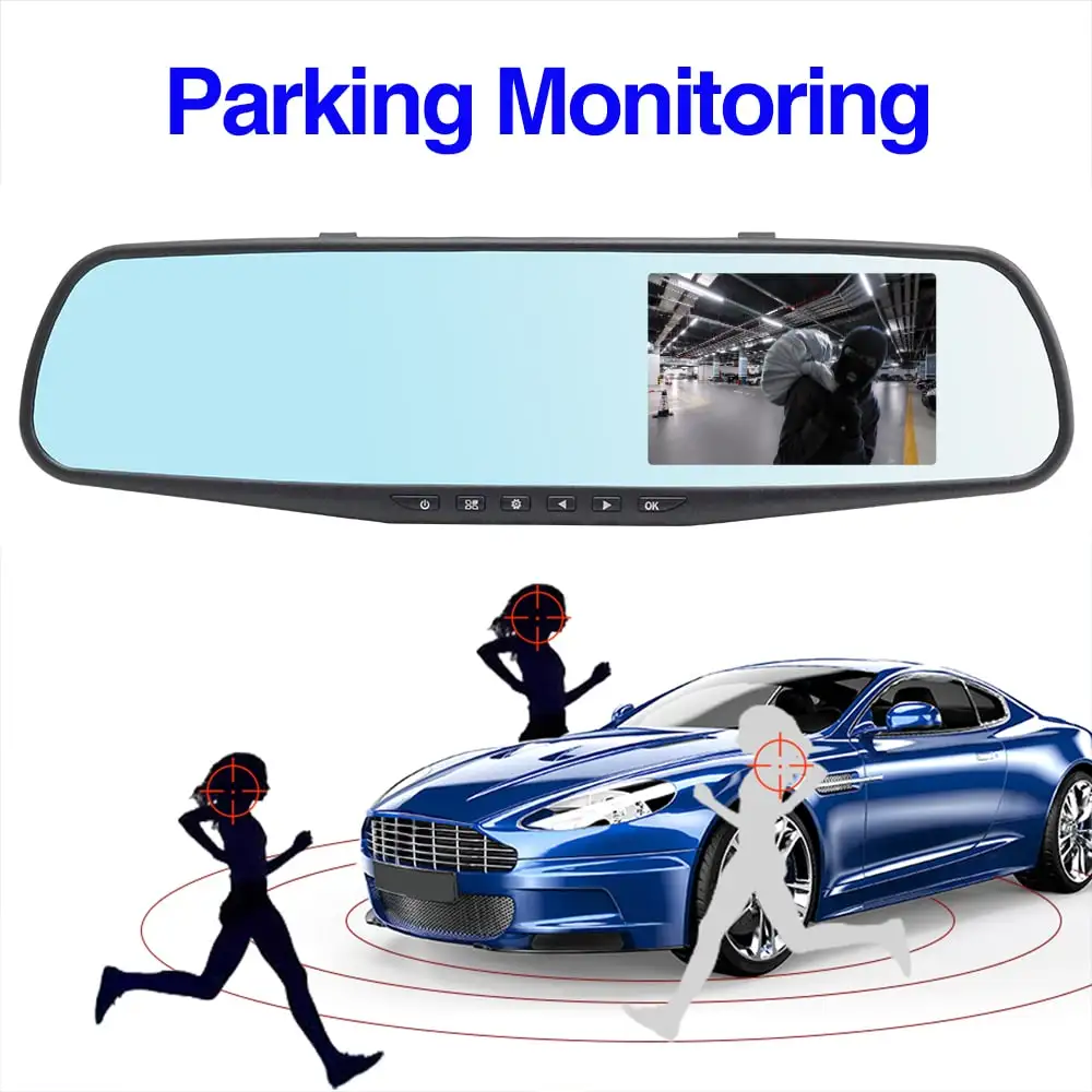 

4.3 Inch Rear View Mirror Driving Recorder Full HD Screen Car DVR Dual Camera Recorder Parking Monitoring 1080P Resolution