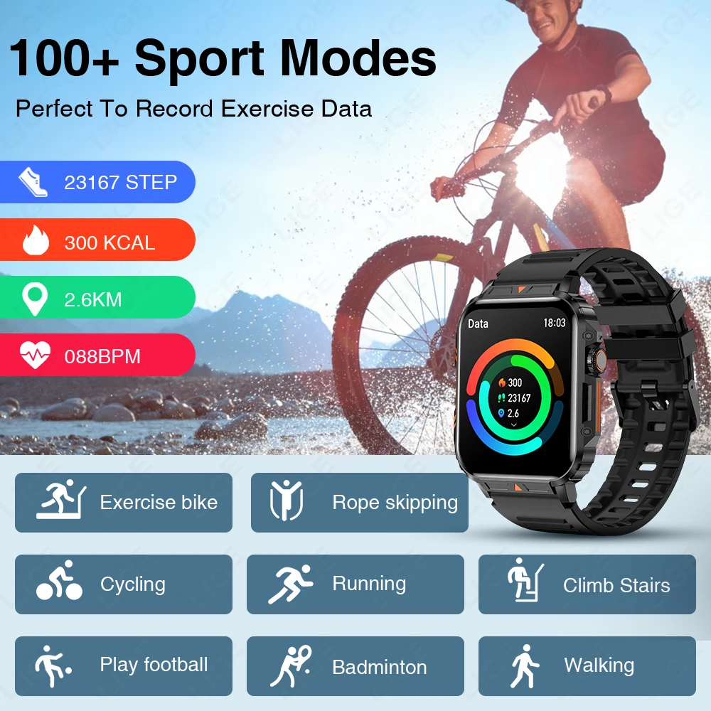 LIGE ߿  Ʈ ð 1.95 ÷ ũ  ȭ Smartwatch ǰ ͸ IP68  ƮϽ ƮĿ