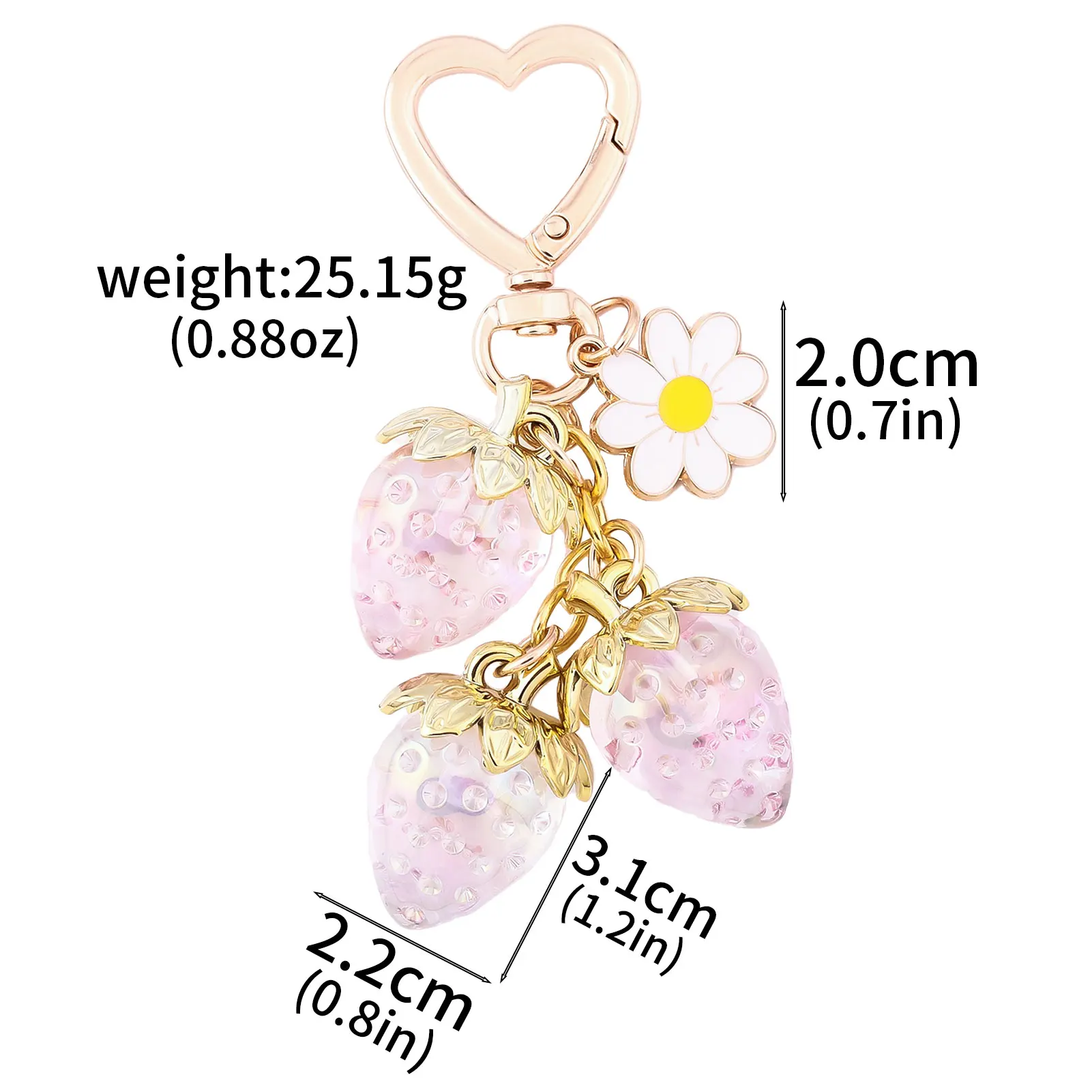 Portachiavi Kawaii Fragola E Margherita – Ciondolo A Cuore, Accessorio Carino Per Chiavi, Borsa O Zaino (Rosso)
