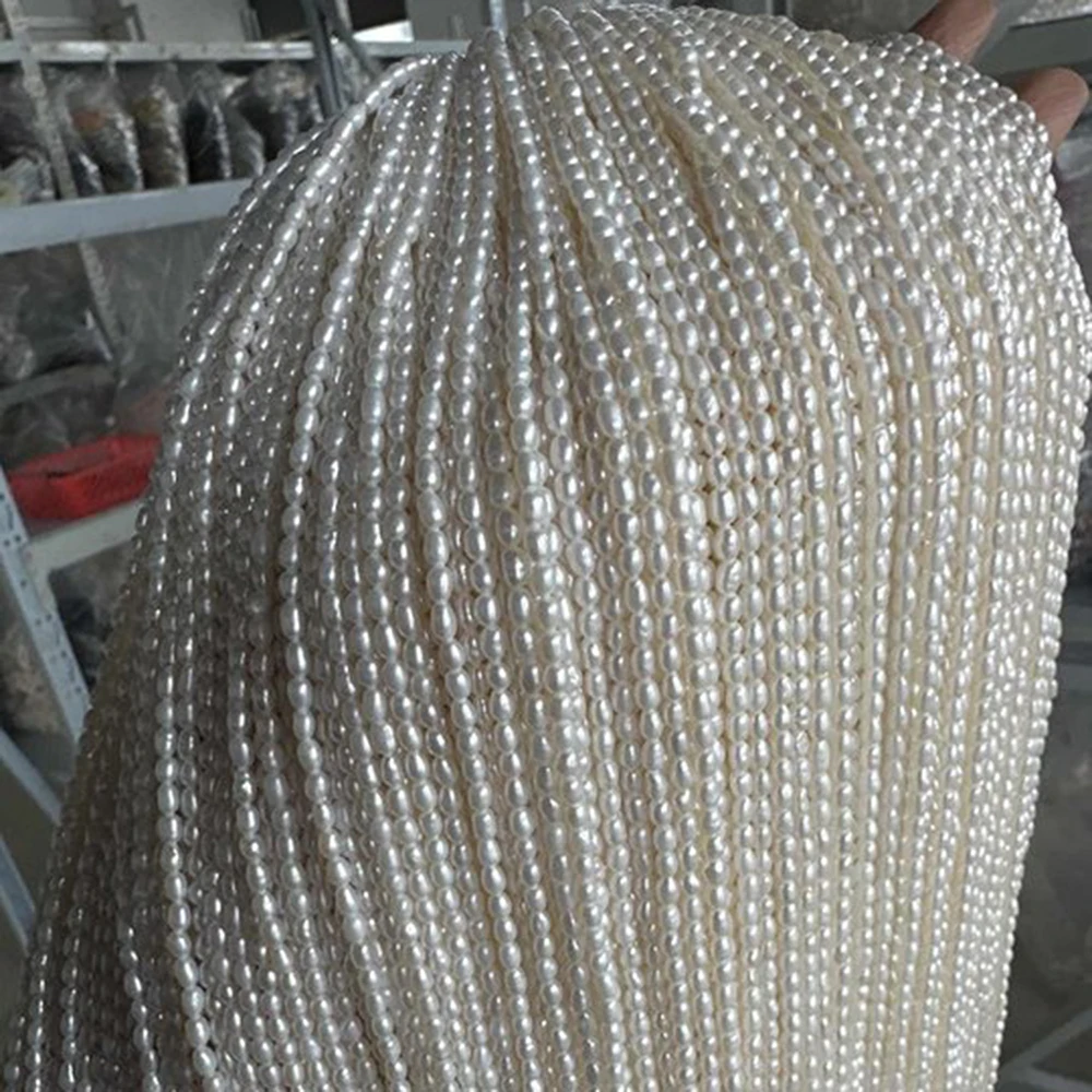 3-4mm AA Exquisite Natürliche Perle Reis Geformt Isoliert Weiß Grau Feine Perle Frauen Schmuck Machen DIY Halskette armband Zubehör