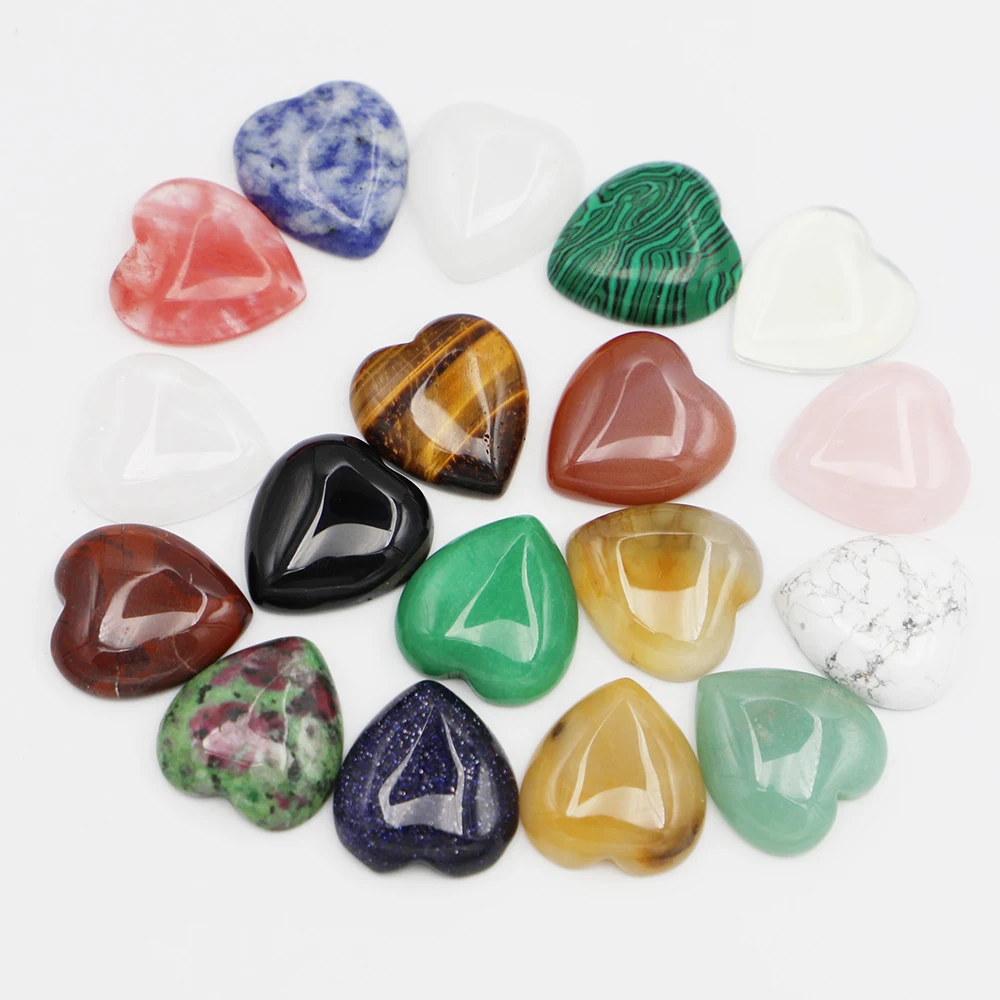 23x25mm Natural Stone Heart Cab Cabochon Rose Quartz Epidote Tiger Eye Opal Agate Beads for Jewelry Making 12pcs Free Shipping