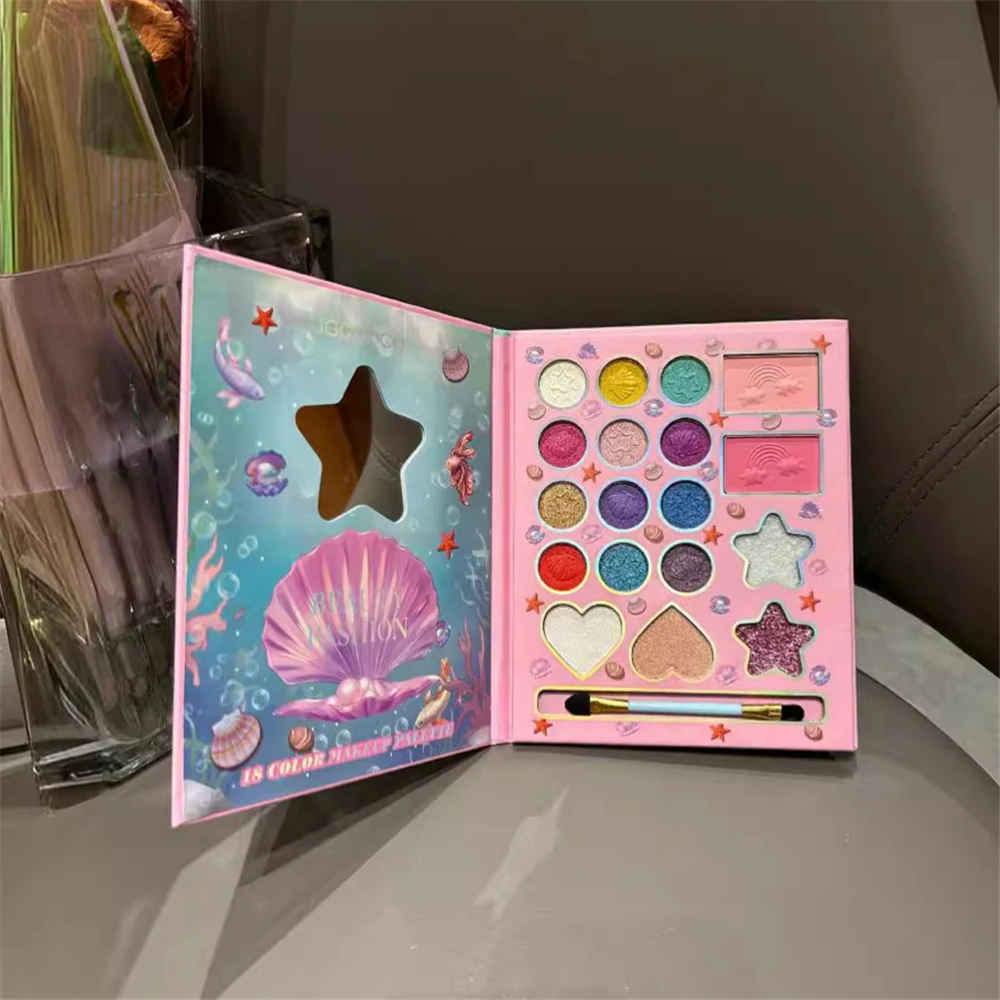 Eye Shadow Eyeshadow Stick Eye Shadow Plate 18 Colors Mermaid Princess Matte Eyeshadow Palette with Powder Puff Stick Glitter Blush Eye Shadow Makeup for Stage Performance