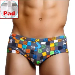 Men's Brazilian Cut Swimwear - Black and Red Swim Trunks - XXXL (Square(with pad))