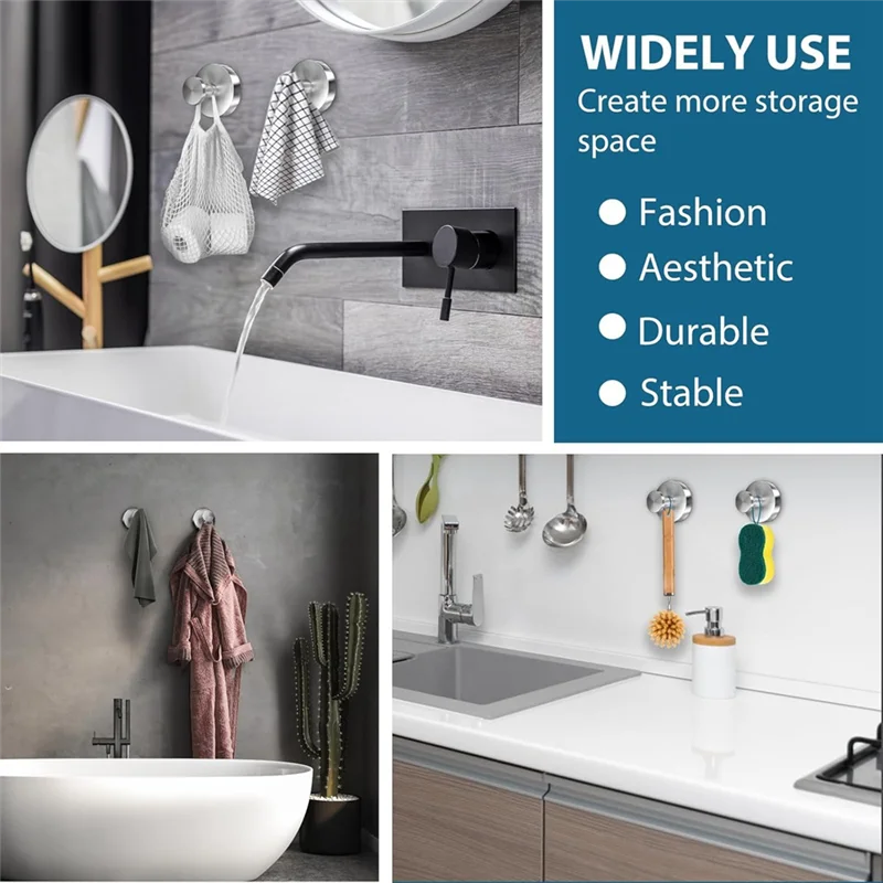 2PCS Suction Cup Hooks For Shower, Wall Suction Cup Hooks No-Drill For Bathrooms Wall, Glass Door, Mirror