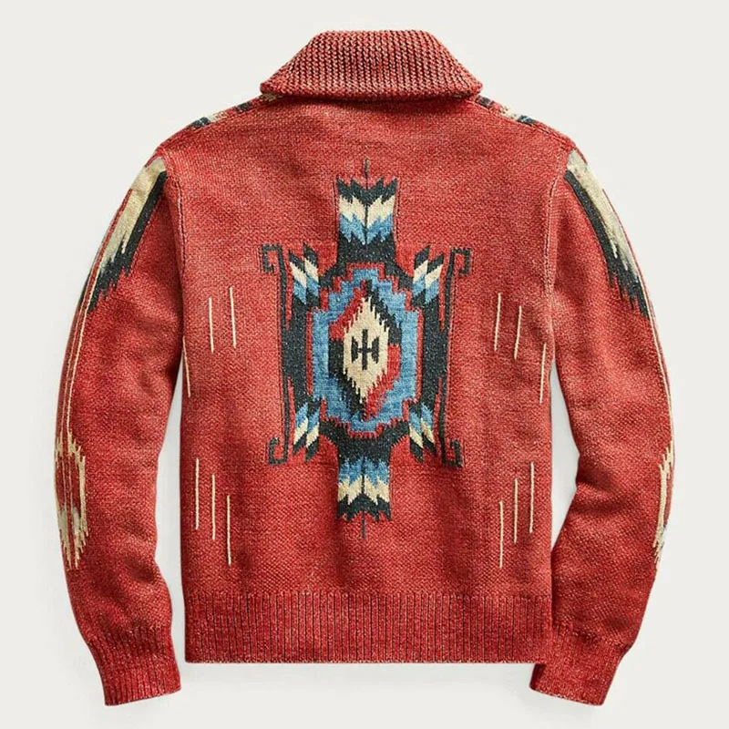 Men's Knitwear Sweater Autumn Winter European and American Vintage Jacquard Sleeve Lapel