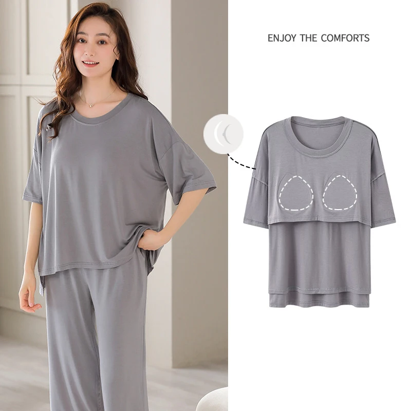 Spring Autumn Nightwear With Bust Padded Young Womens Pajama Sets Pyjamas Femme Sleepwear Girls Loungewear Pijama Mujer Homewear