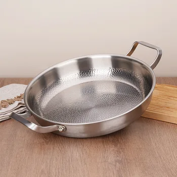 Titanium hammer pattern double ear frying pan for home use, uncoated flat bottomed frying steak, non stick pan 1