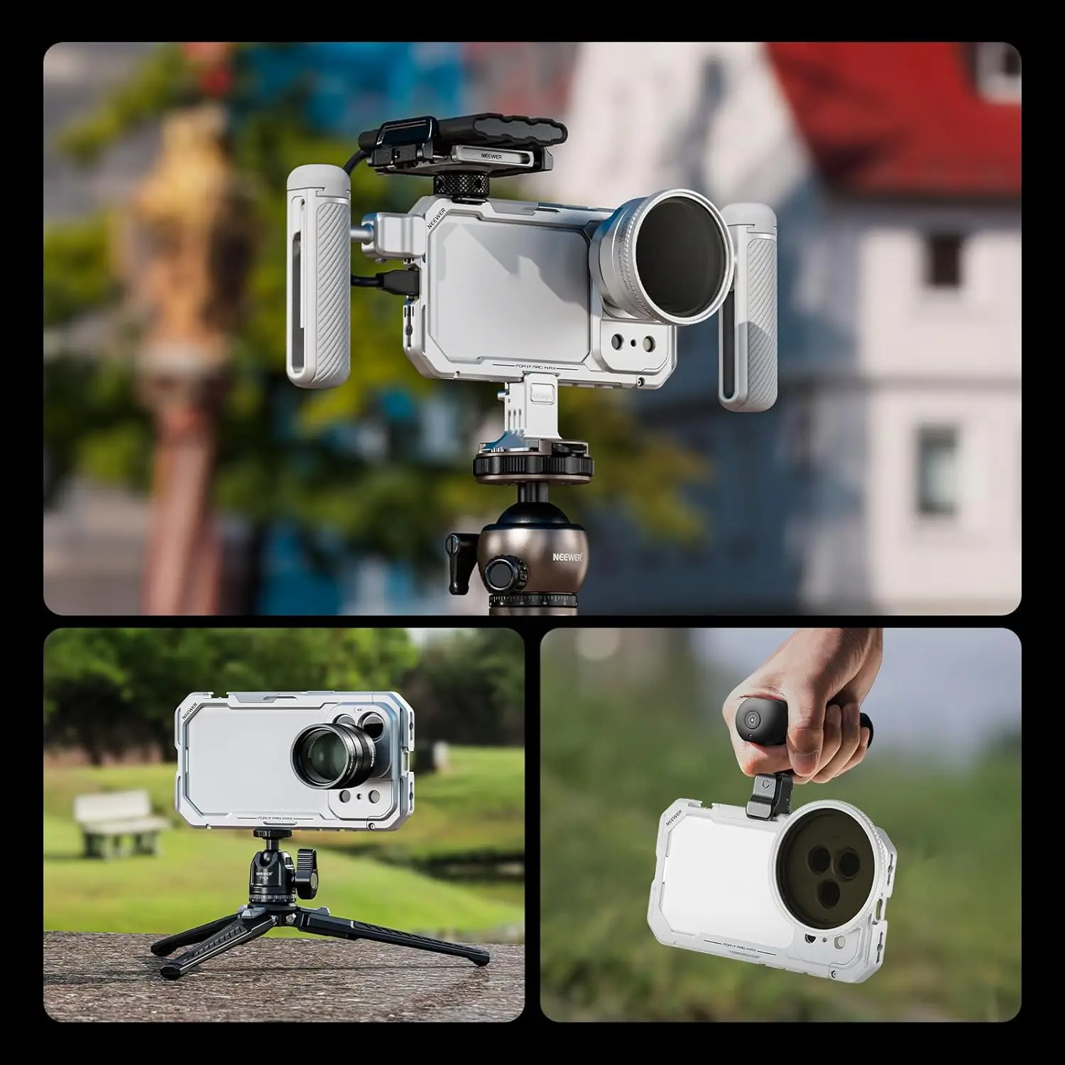 Phone Cage Video Rig Stabilizer For iPhone 17 Pro with 67mm Filter Ring, 17mm Le